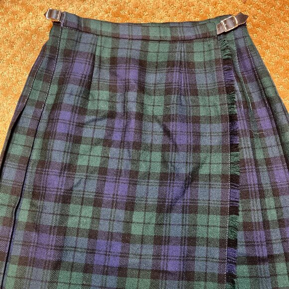 VTG Blarney Woollen Mills Kilt Skirt Blue Green Plaid Tartan Irish Wool Pleated - Picture 2 of 11